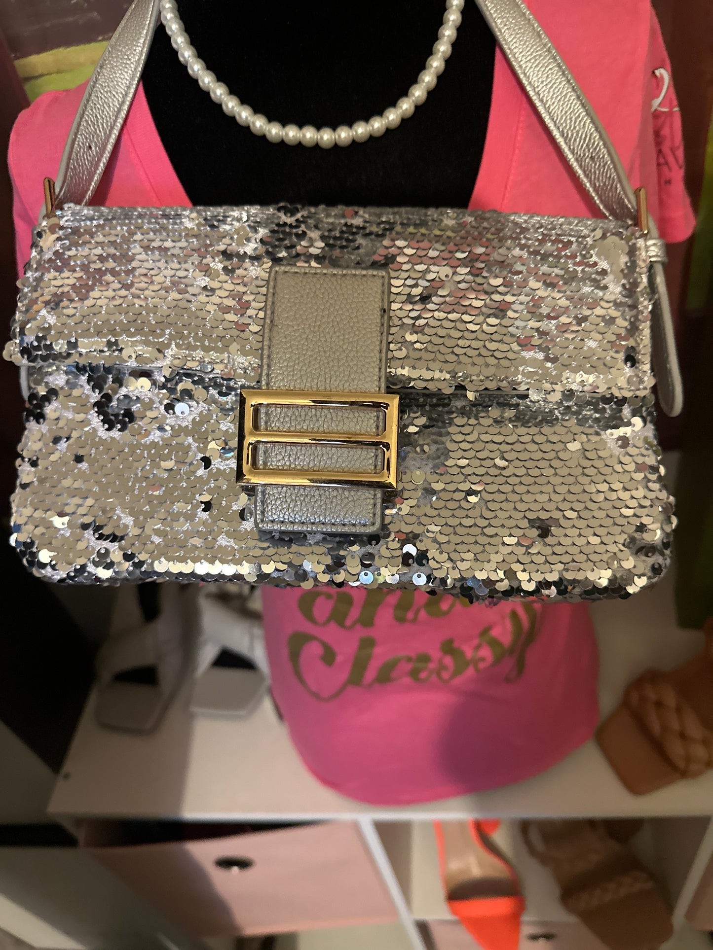 NWT Medium Silver sequin bag