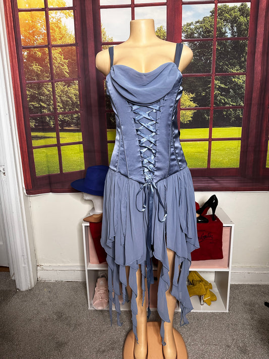 NWT FashionNova Slate Blue Chiffon Mini Dress Sz L