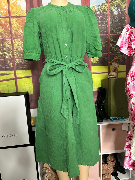 Boden green button down dress with belt sz L