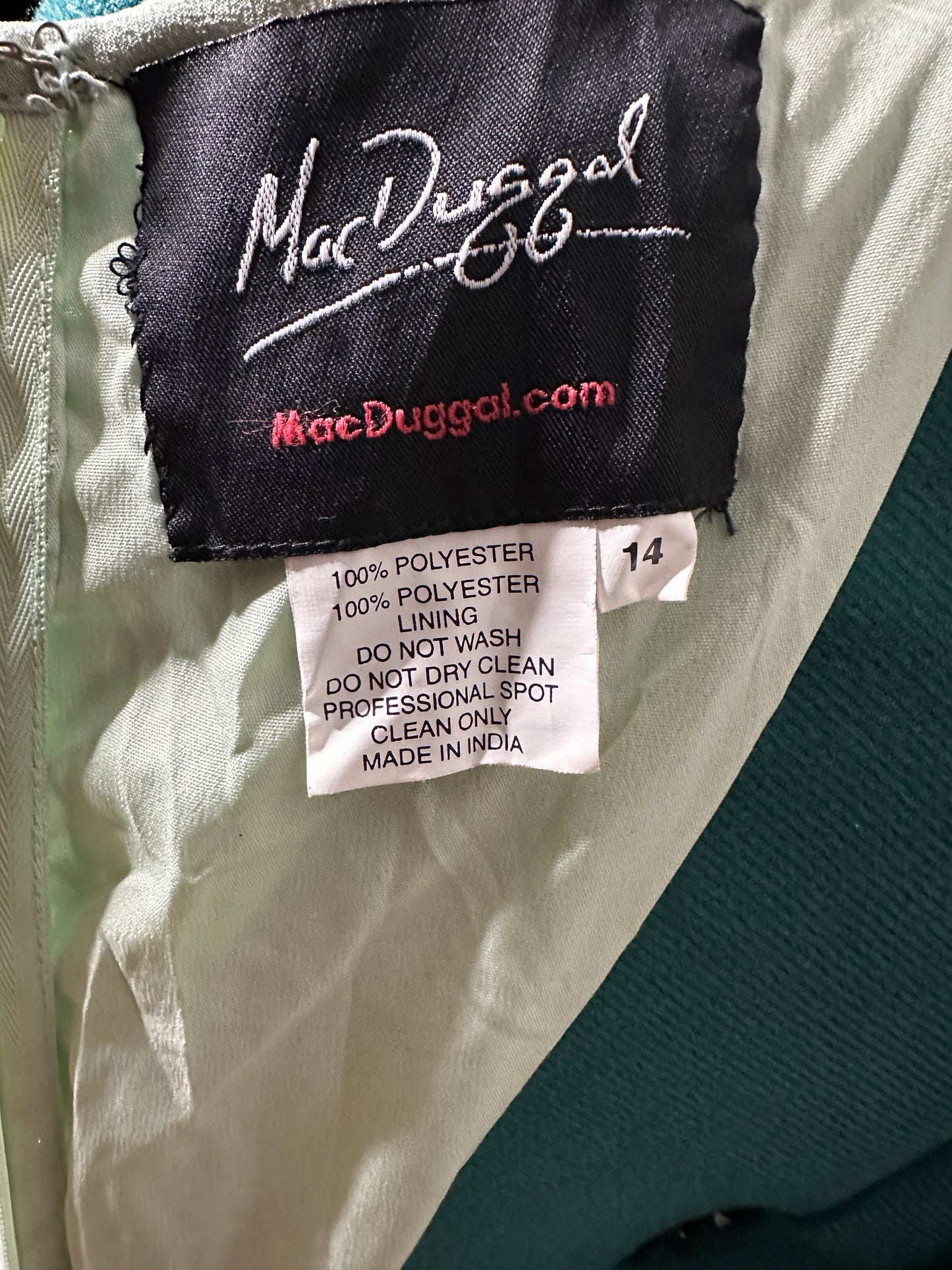 NEW Mac Duggal Sage Green Sequined Sleeveless V-Neck Midi Sheath Dress Sz 14