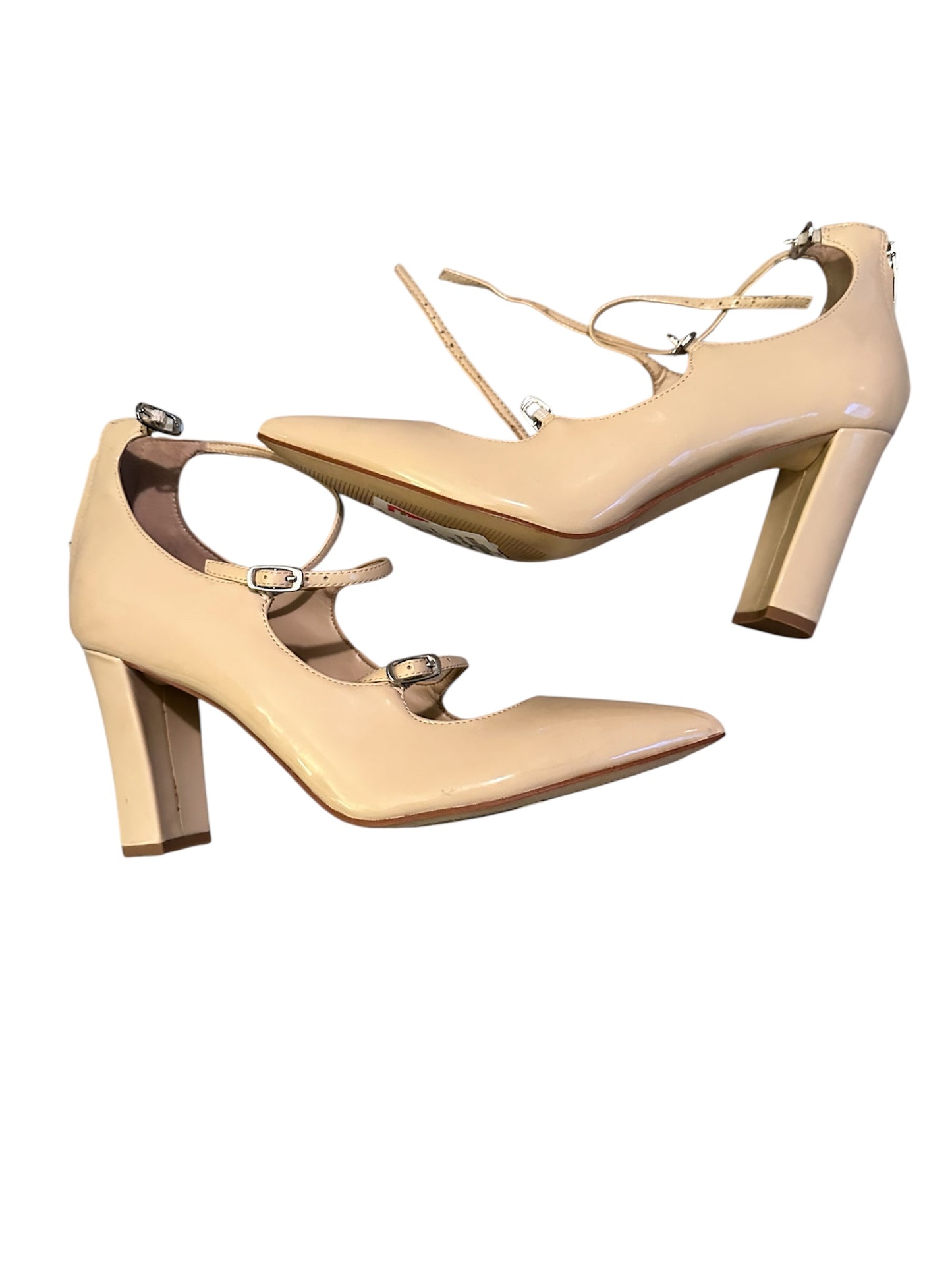 Mark Fisher, beige patent leather strappy heels, size 11
