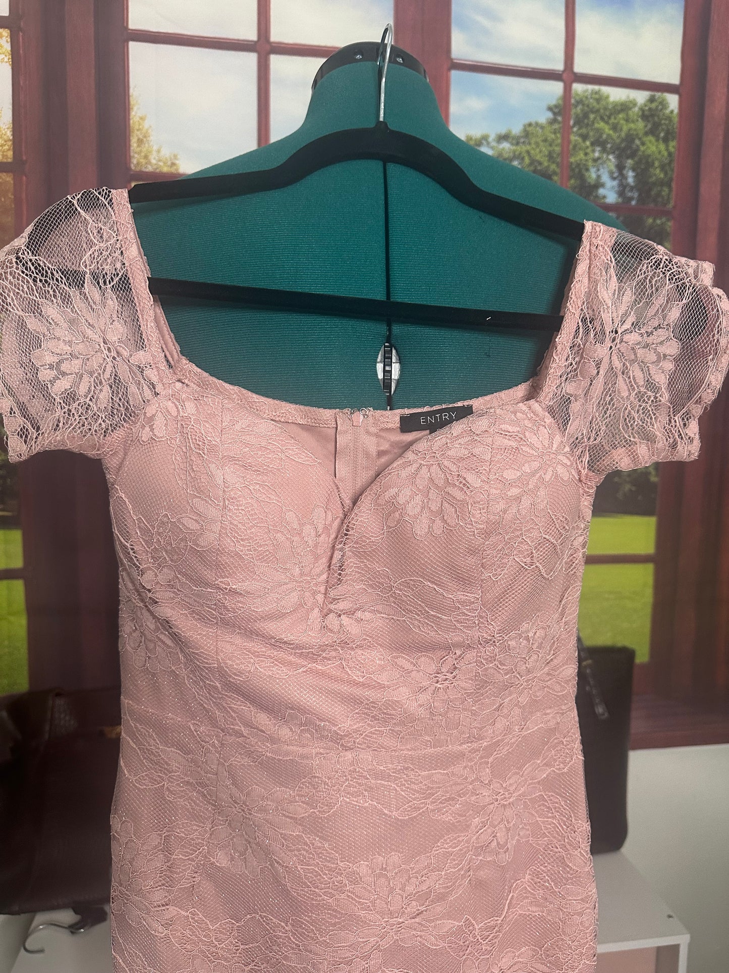 NWOT Dusty pink dress w/ lace overlay sz S