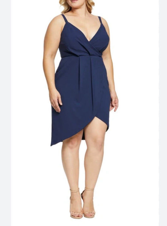 NWT Dress the Population Navy Owen full wrap evening dress tulip hem