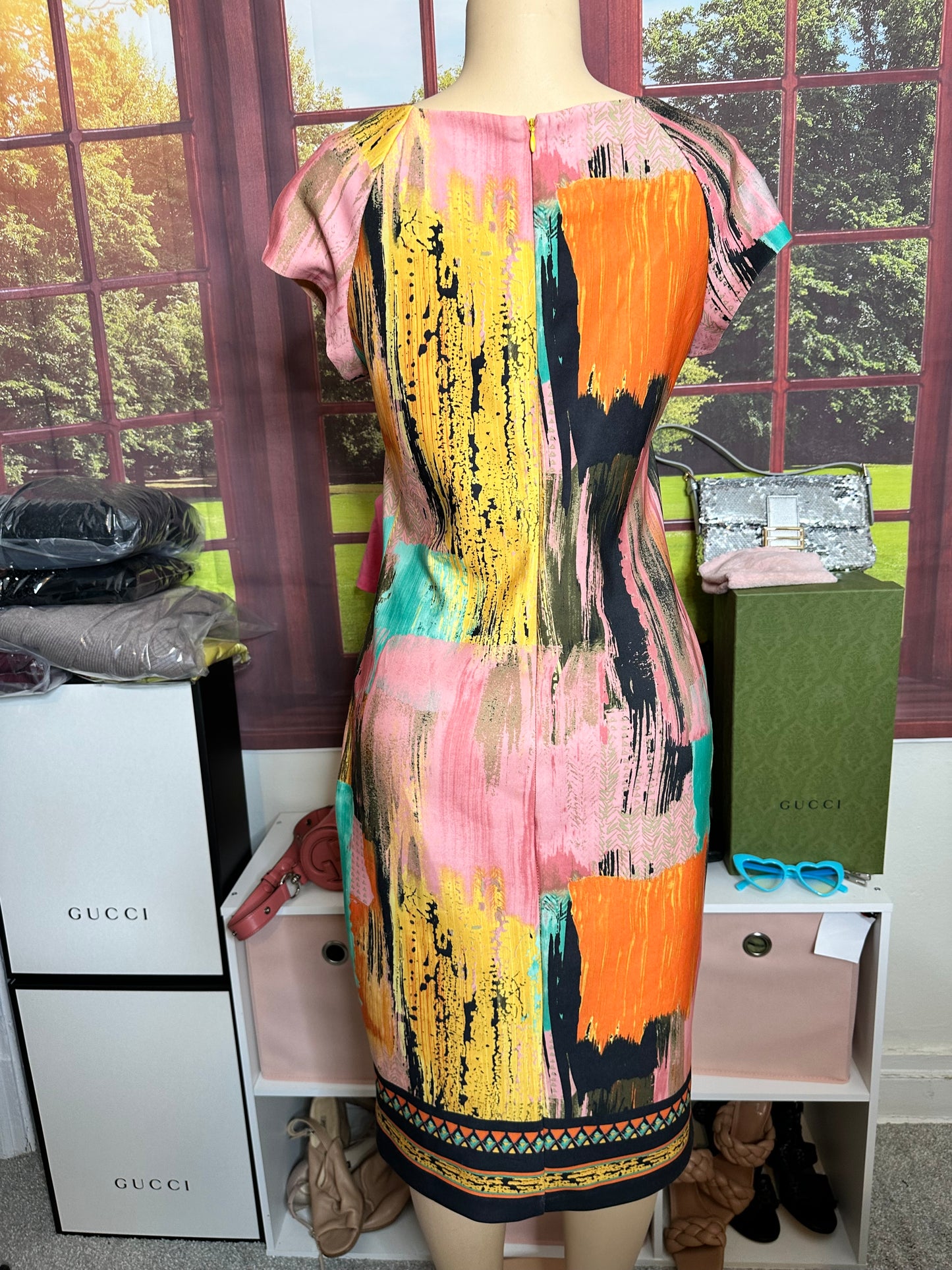 Preloved Beige by ECI Multicolor Scuba Sheath Dress Sz 10