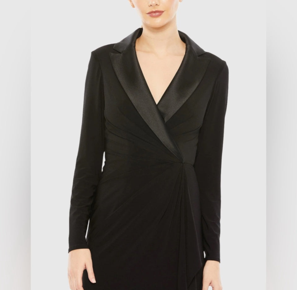 NEW w/ Tags Mac Duggal Black Long Sleeve Wrap Gown sz 16