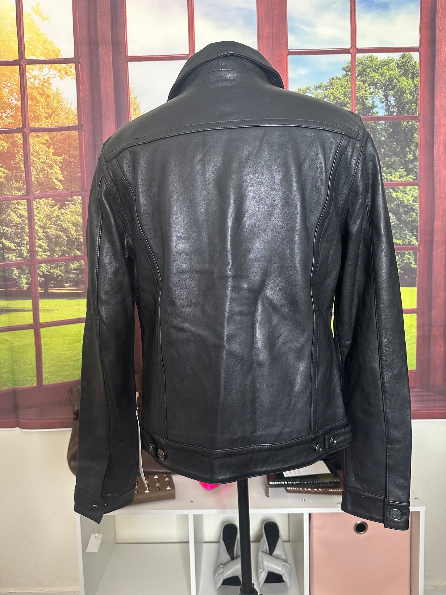 NWOT Sample black Moto 100% Lamb Leather jacket sz M