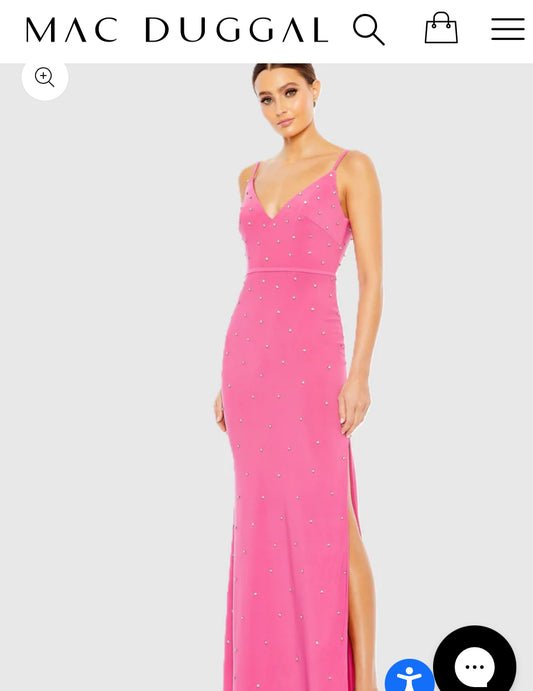 NWT Mac Duggal Pink rhinestone embellished sleeveless V-neck gown, size 4