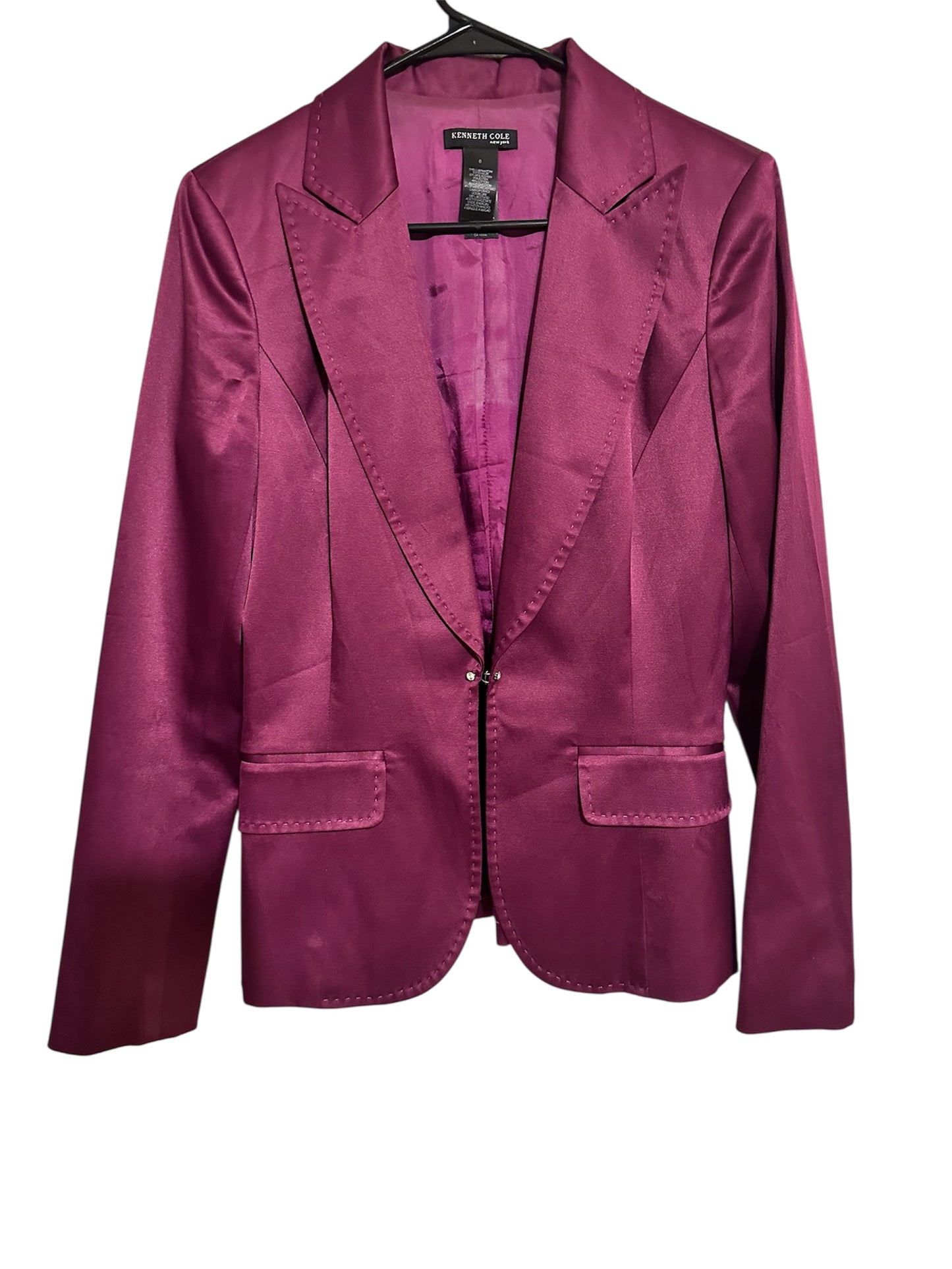Preloved Kenneth Cole satin finish raspberry blazer. Size 8.