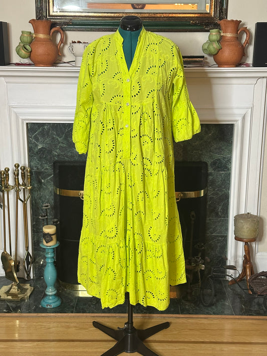 Lime Green Eyelet Button Down Dress sz 14/16