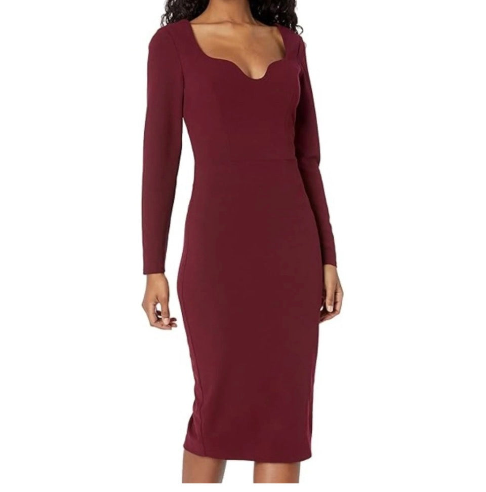 Dress the Population Wine Color Long Sleeve Dress Sz L- NEW
