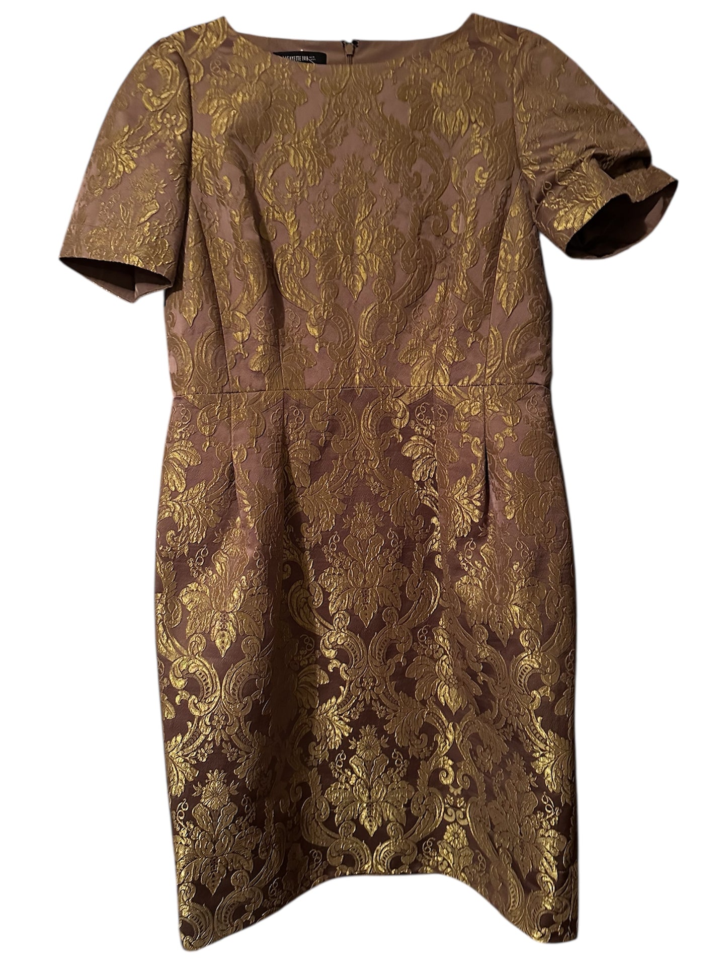 Lafayette 148 New York Gold Jacquard Print Mini Dress Sz 12