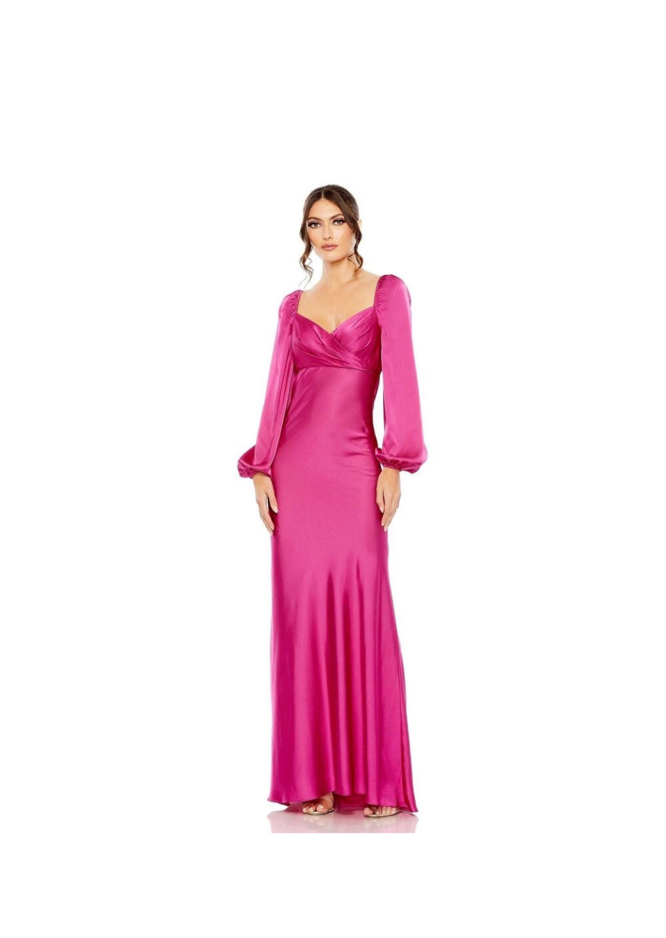 Mac Duggal Sweetheart Neck Long Puff Sleeve Satin Gown Size 12