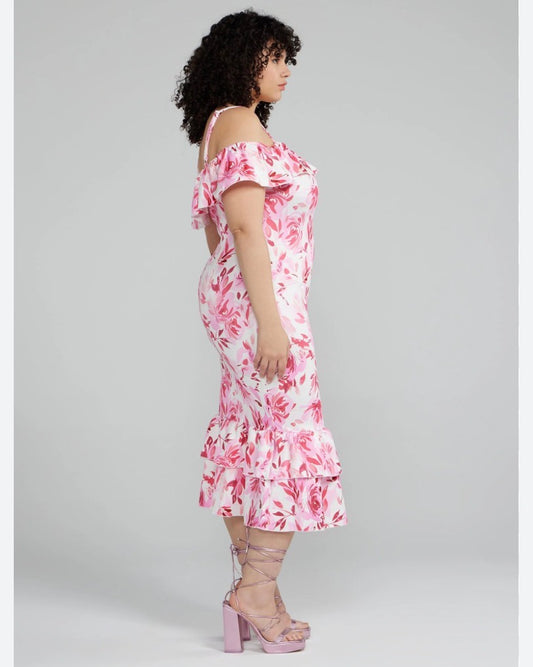 NWT Fashion to Figure Floral Off Shoulder Bodycon dress with ruffled hem size 0X