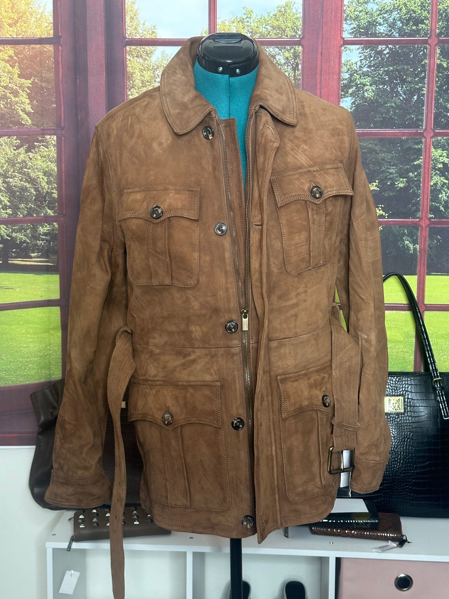 NWT Limited Edition Massimo Dutti Cognac 100% Suede Leather Jacket sz L