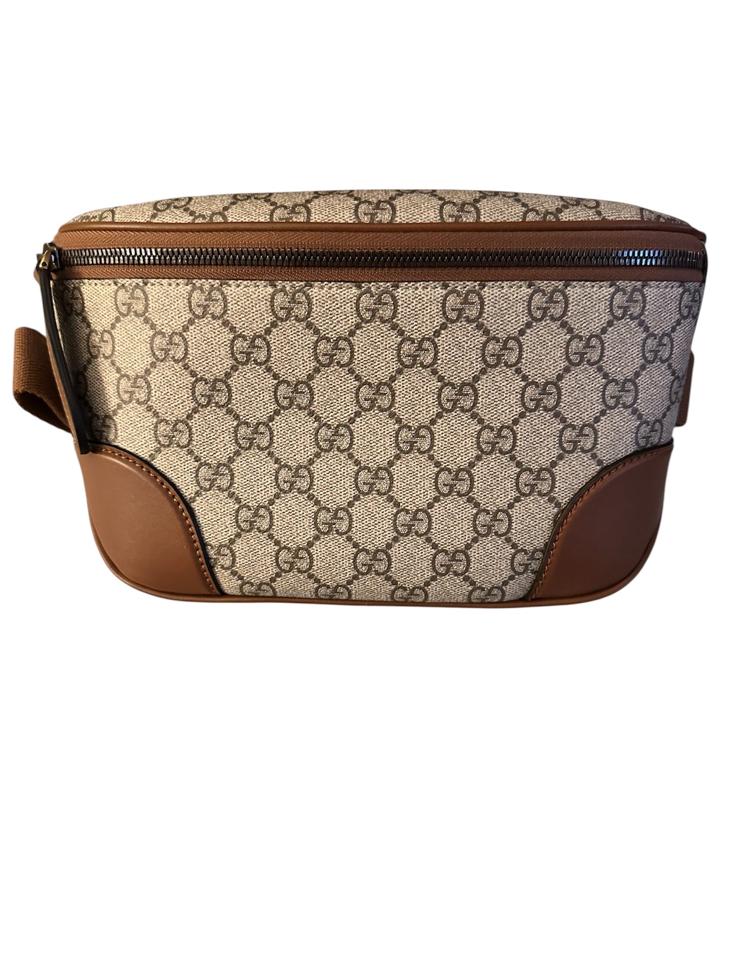 Gucci GG Emblem Medium Tan and Brown Leather Belt Bag Authentic and NWT