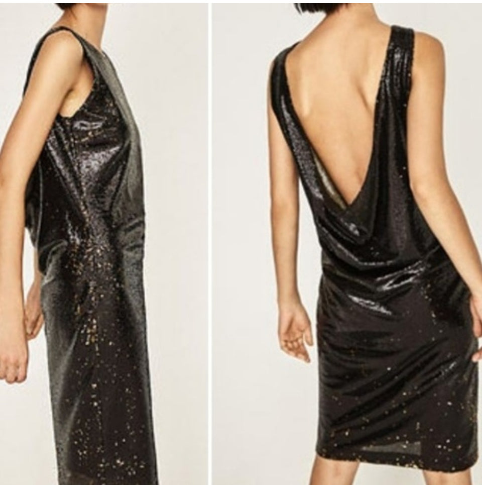 Zara Basic black & Gold button down dress
