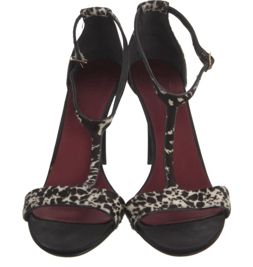 Burberry Ponyhair Leopard Print Sandals sz 41/11