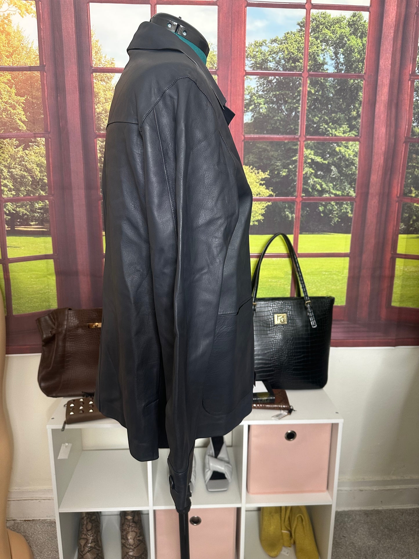 NWOT Sample Massimo Dutti Navy Leather Jacket sz L