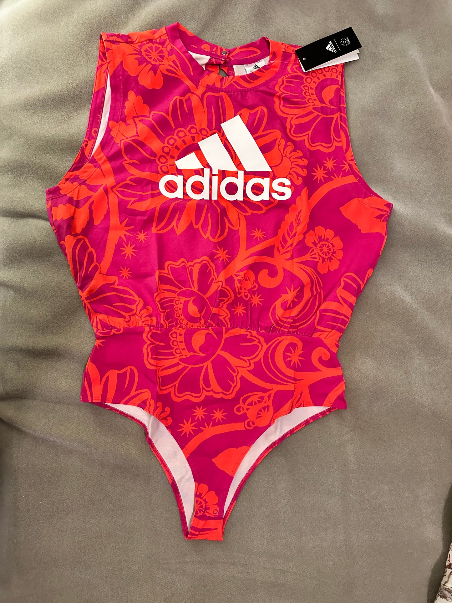 NWT Adidas x Farm Rio Pink and Orange Bodysuit Sz L