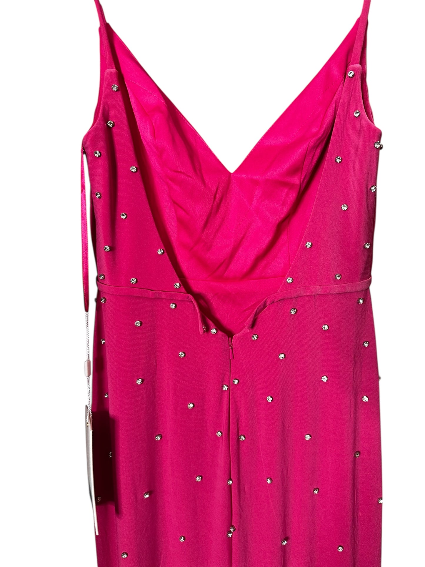 NWT Mac Duggal Pink rhinestone embellished sleeveless V-neck gown, size 4
