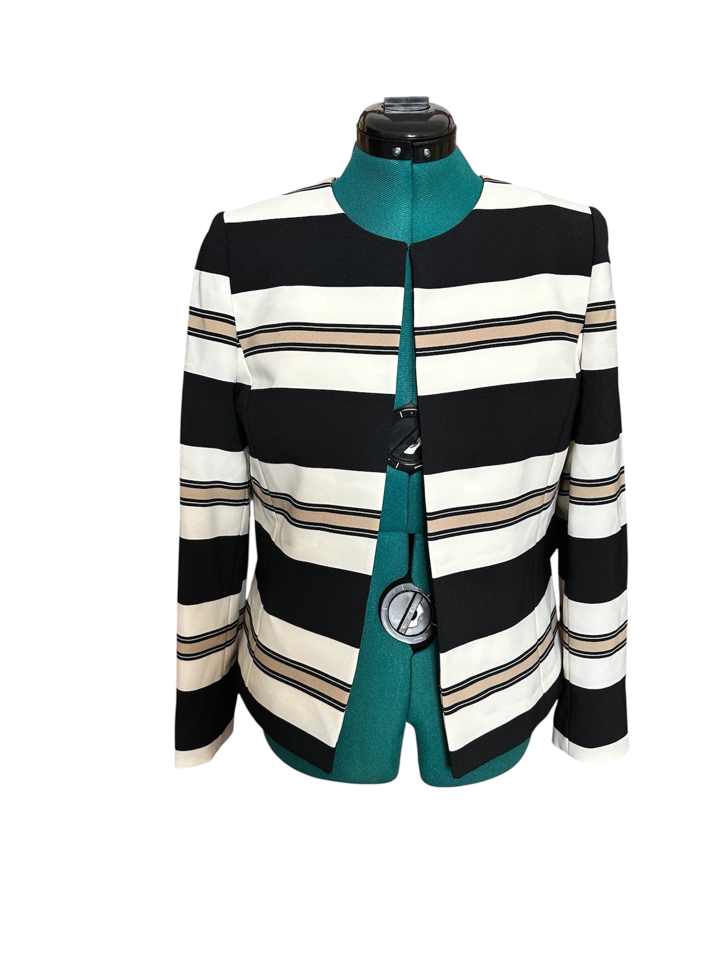 Tahari Black/White/Gold Stripe Blazer Sz 8