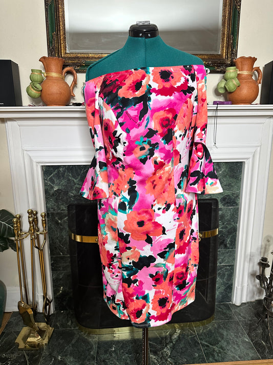 Preloved Off Shoulder Floral Scuba Dress sz 1X