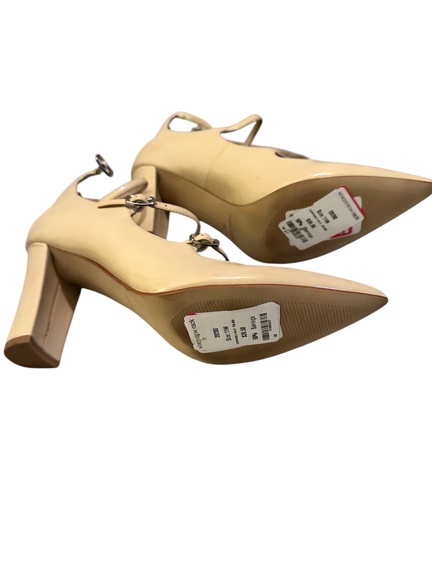 Mark Fisher, beige patent leather strappy heels, size 11