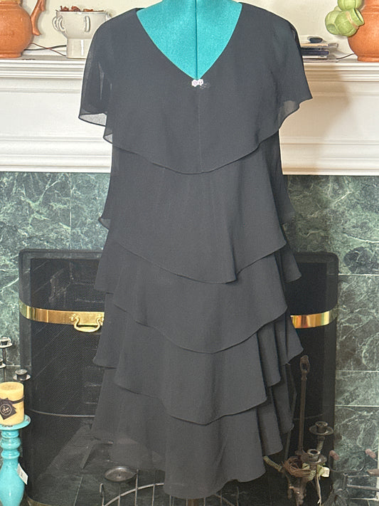 Patra Black Ruffle Eveniing Dress w/ rhinestone accent sz 14