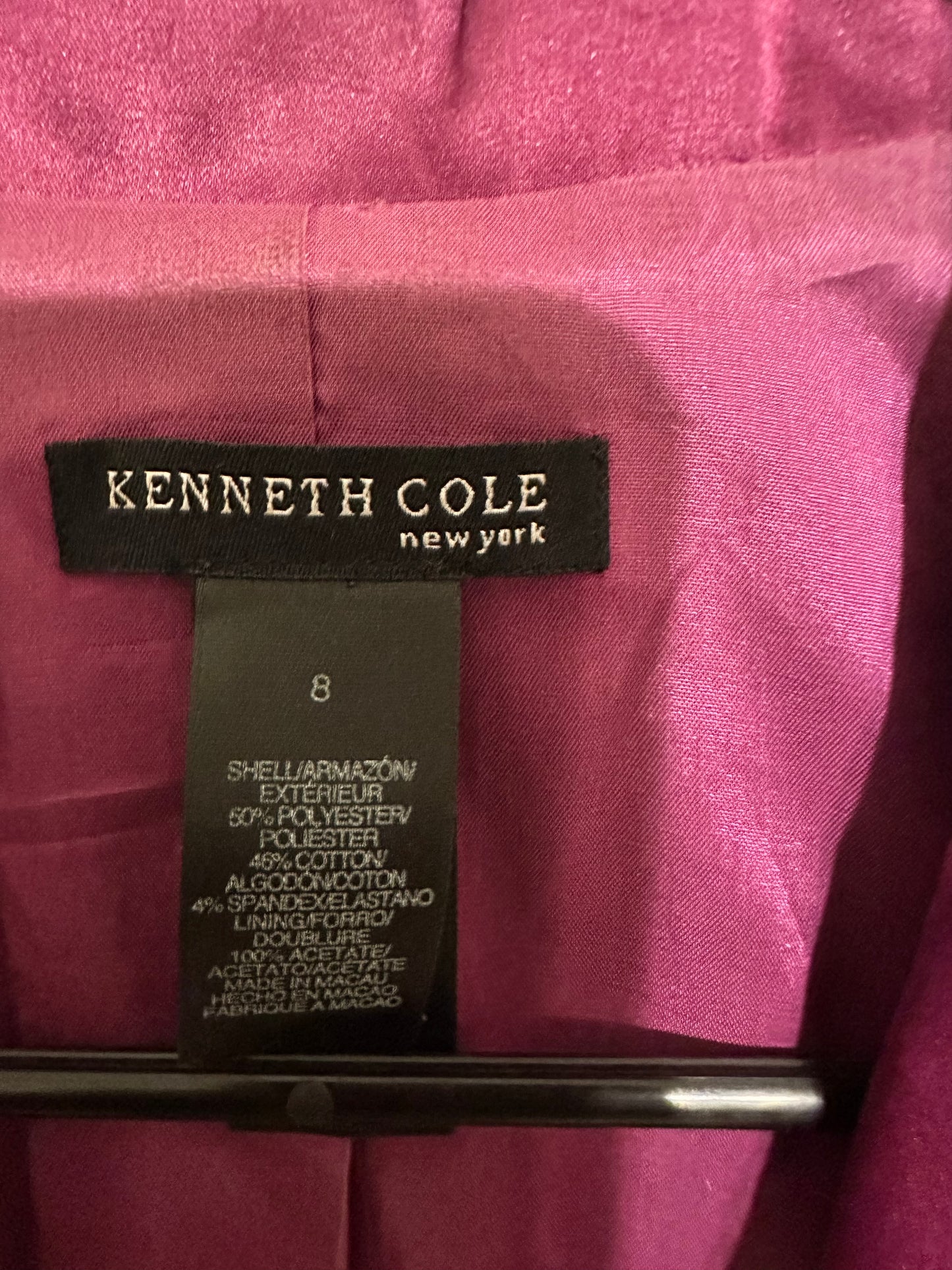 Preloved Kenneth Cole satin finish raspberry blazer. Size 8.