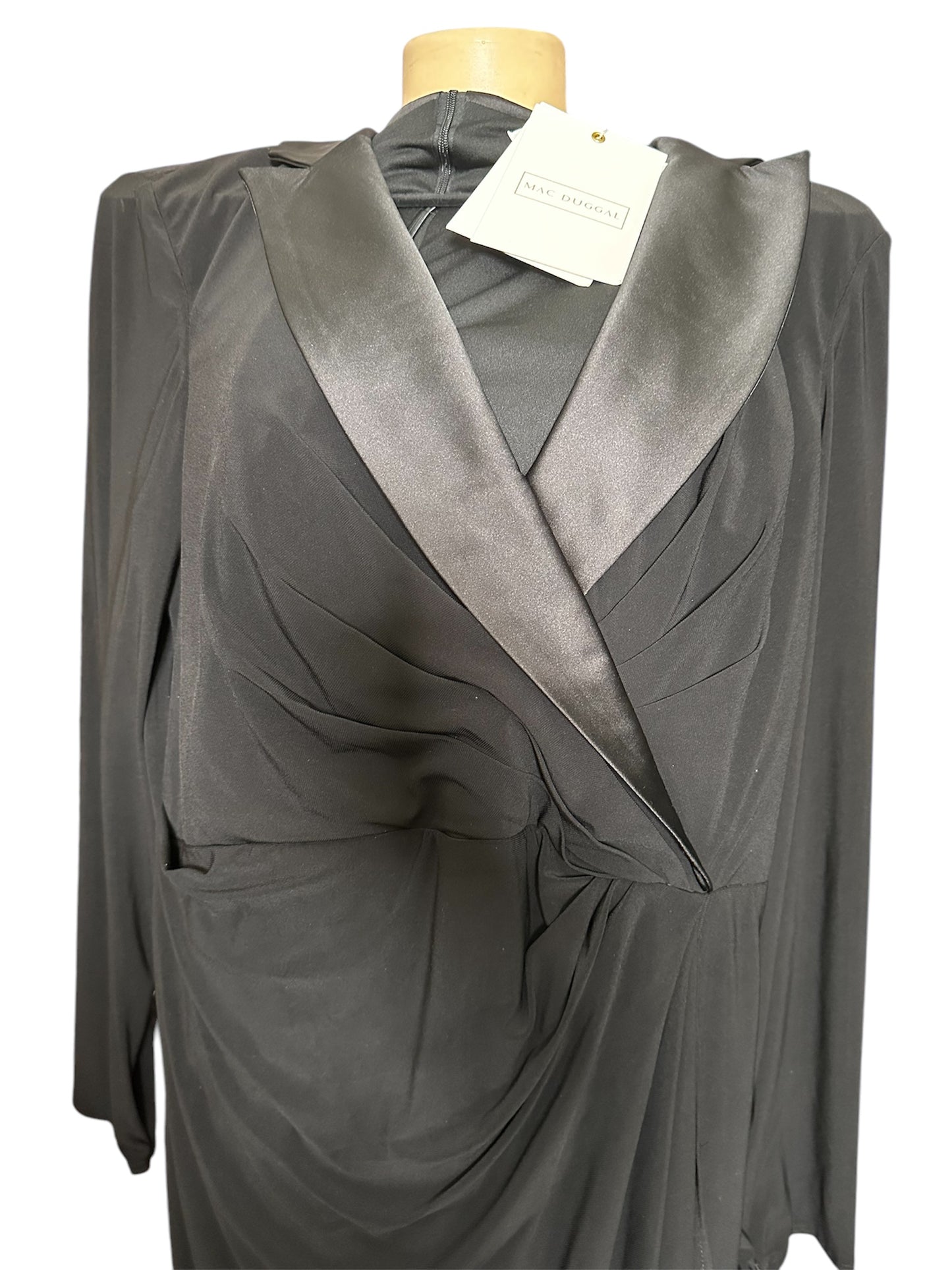 NEW w/ Tags Mac Duggal Black Long Sleeve Wrap Gown sz 16