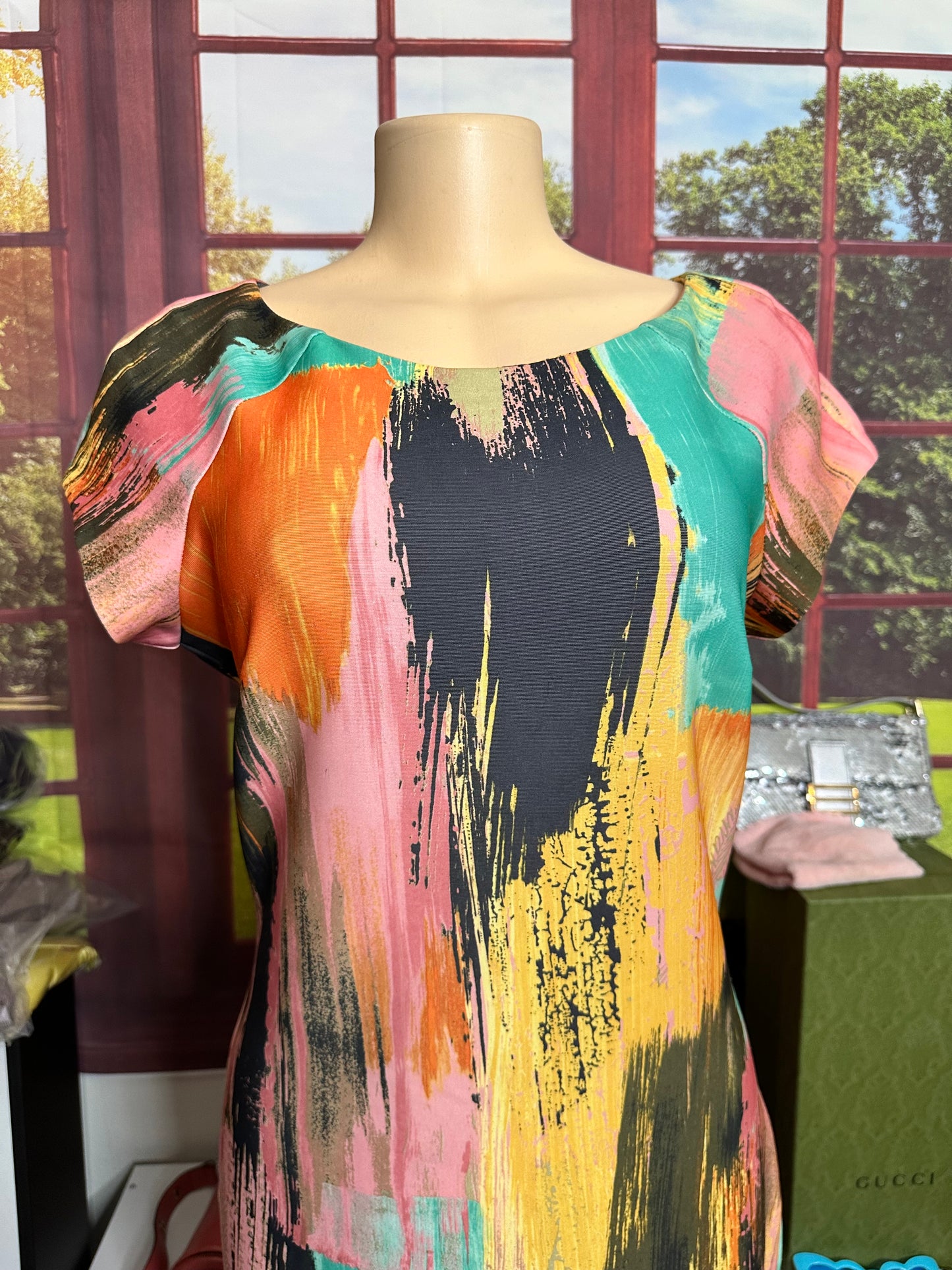 Preloved Beige by ECI Multicolor Scuba Sheath Dress Sz 10