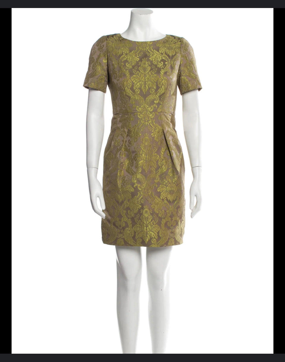 Lafayette 148 New York Gold Jacquard Print Mini Dress Sz 12