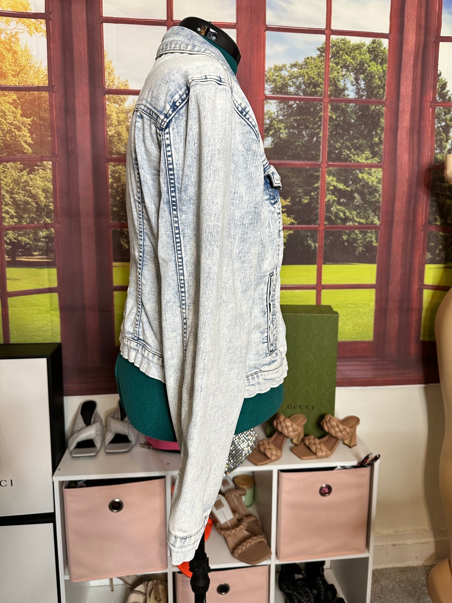 Frayed Acid Wash Denim Jacket sz L