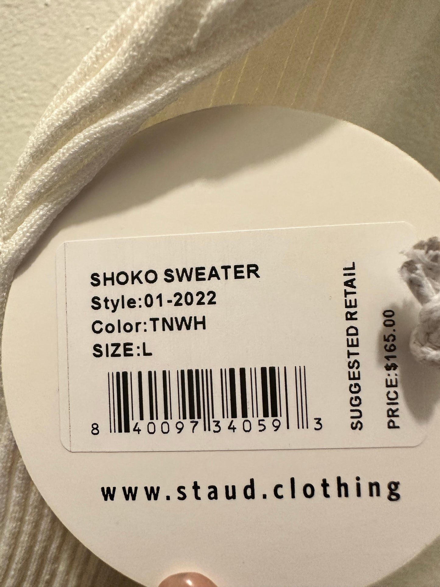 Staud Long Sleeve Knit Dress in Cream and Brown Sz L NEW