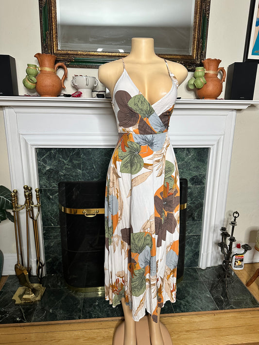 Preloved brown/green floral dress spaghetti straps sz S