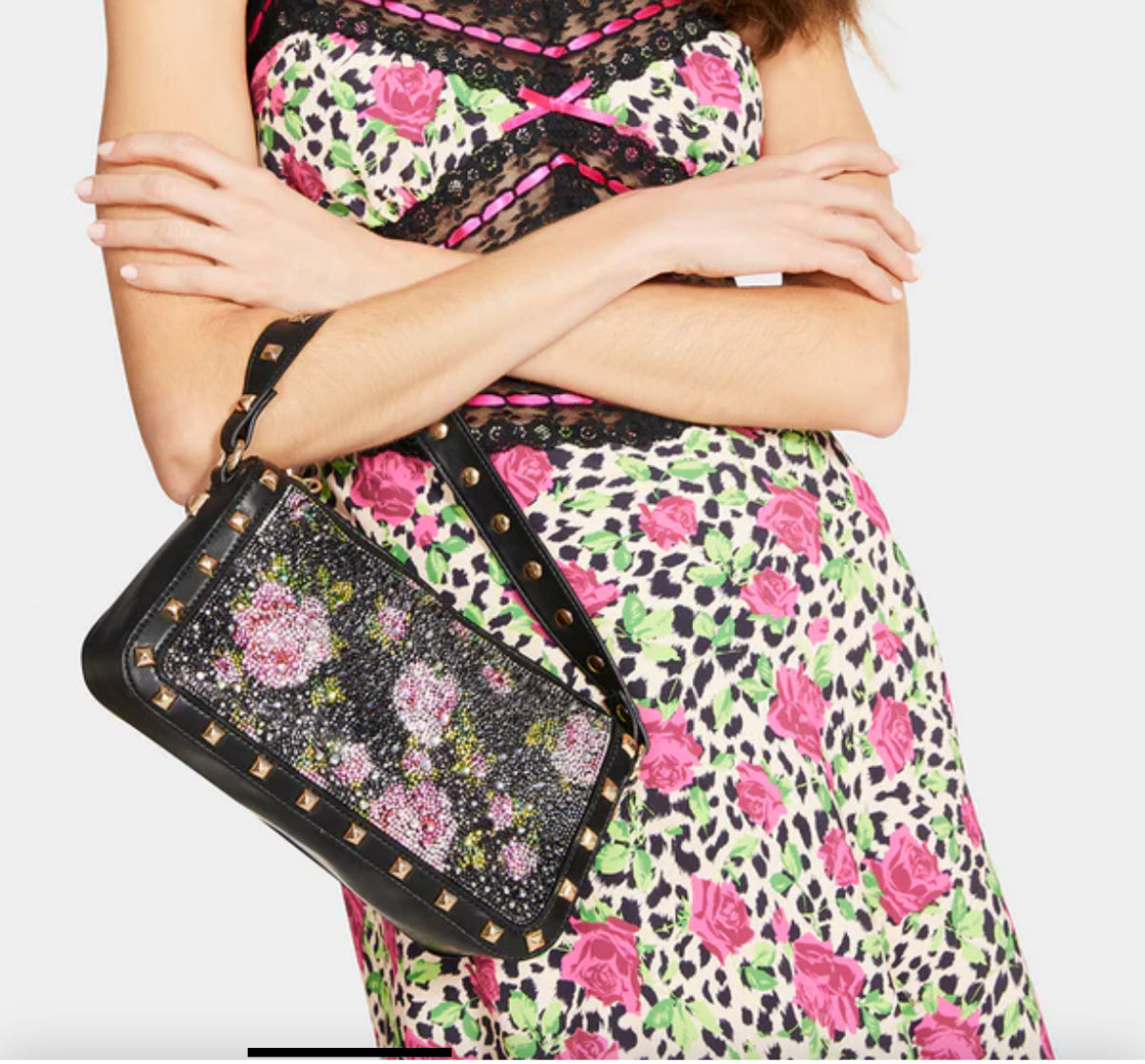 Betsey Johnson  Rhinestone Top Zip Floral