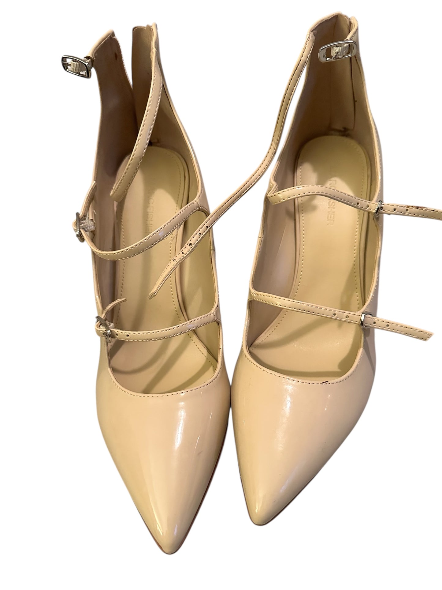 Mark Fisher, beige patent leather strappy heels, size 11