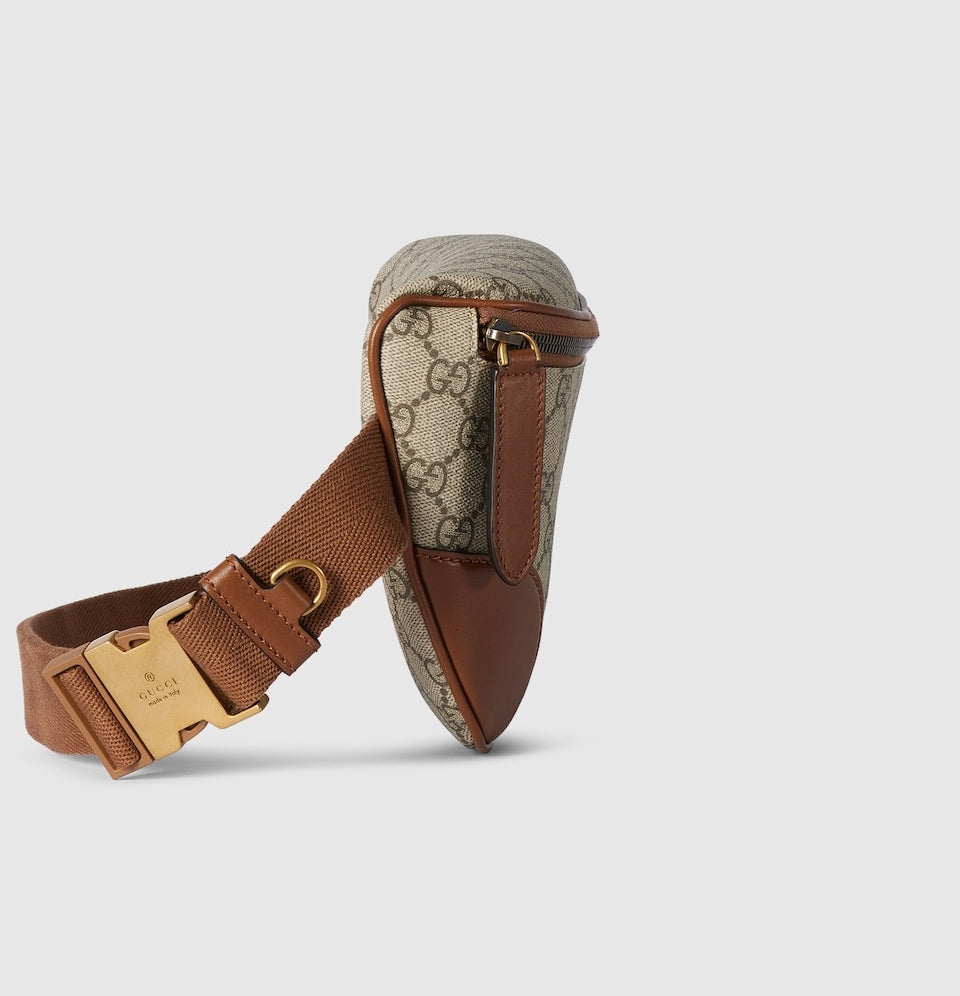 Gucci GG Emblem Medium Tan and Brown Leather Belt Bag Authentic and NWT