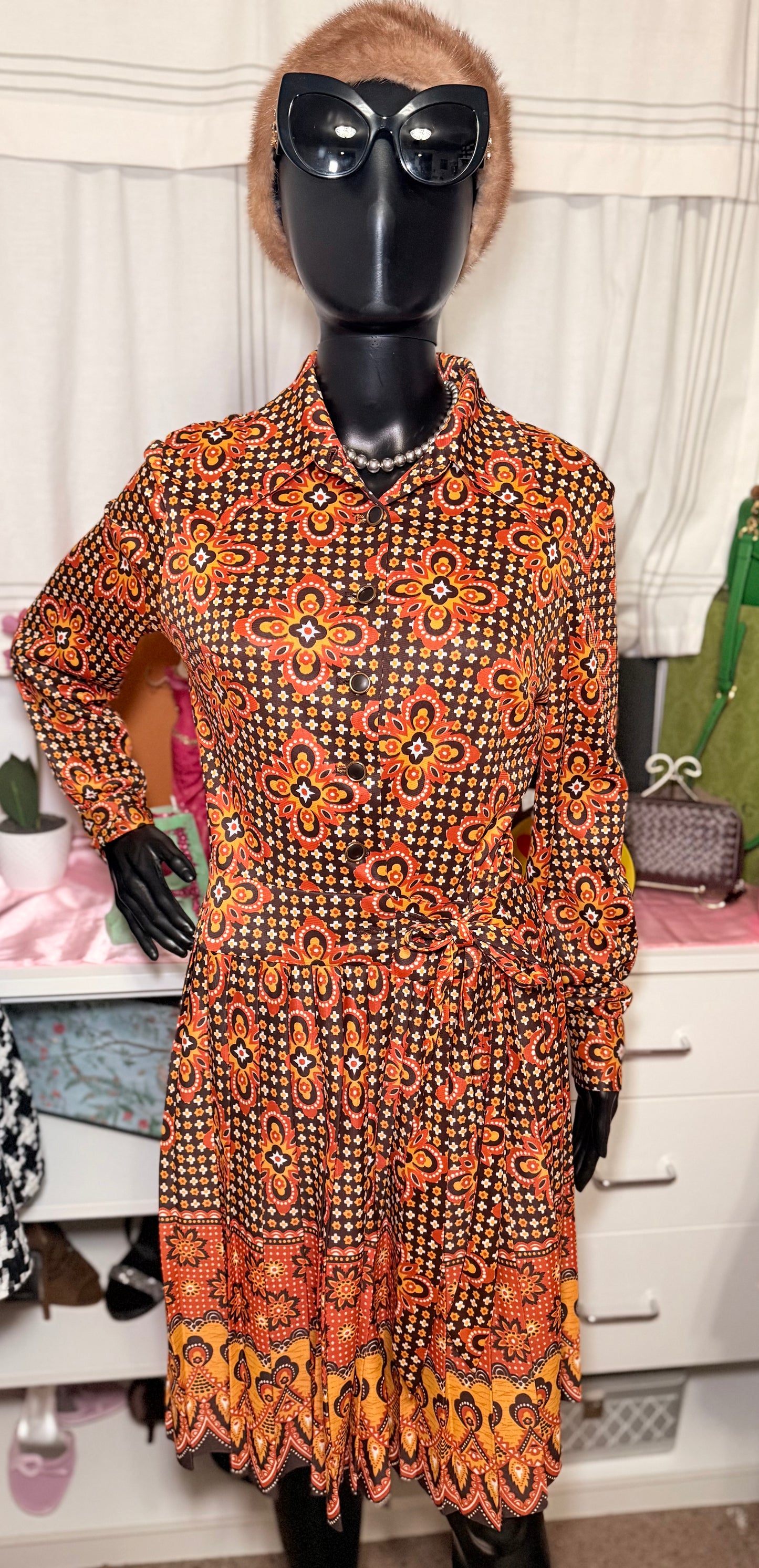 Peck & Peck brown and gold dress Sz 10
