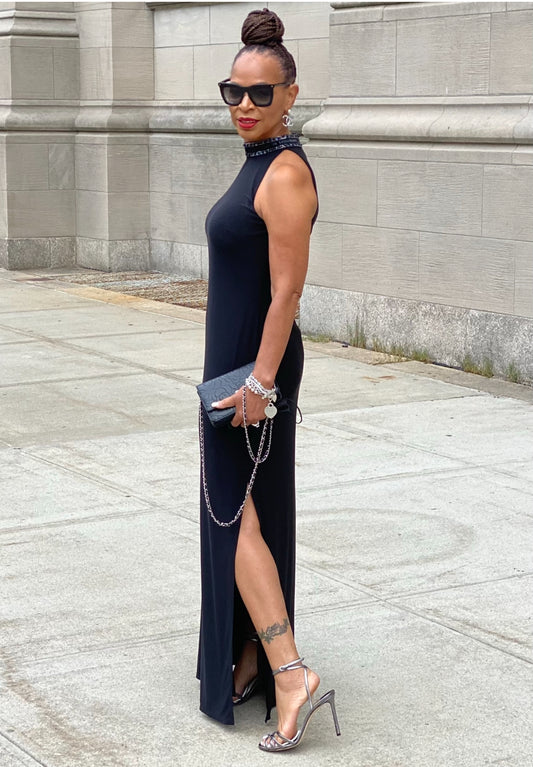 Laundry black evening dress size M razor cut back (pre-love)