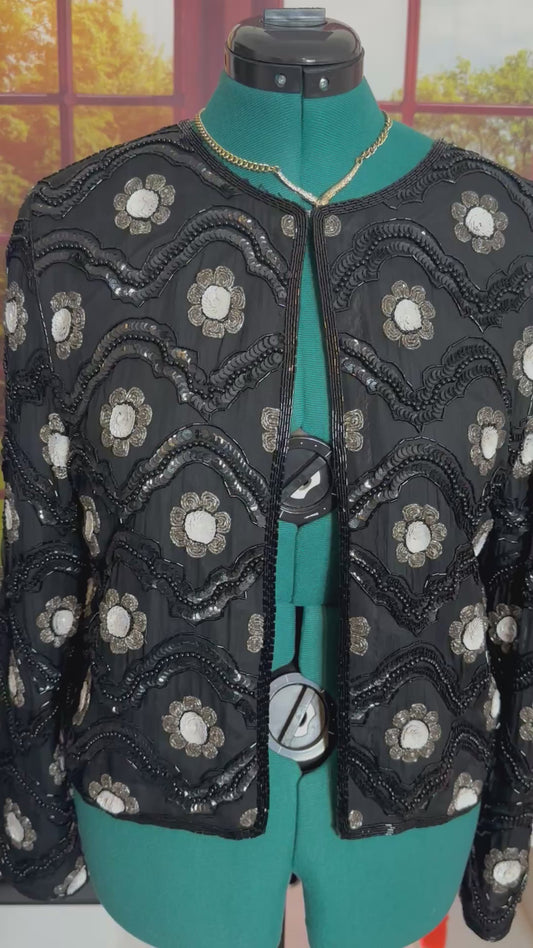 Niteline Vintage B/W Sequin Cropped Blazer size M can fit L