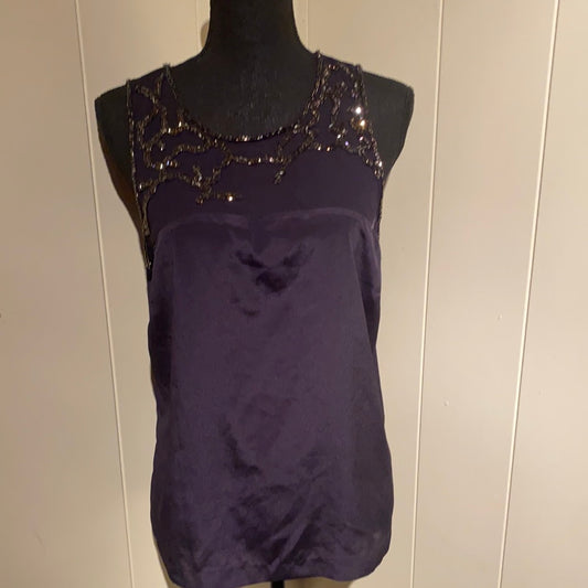 NO LABEL NAVY SEQUIN BLOUSE SZ XS