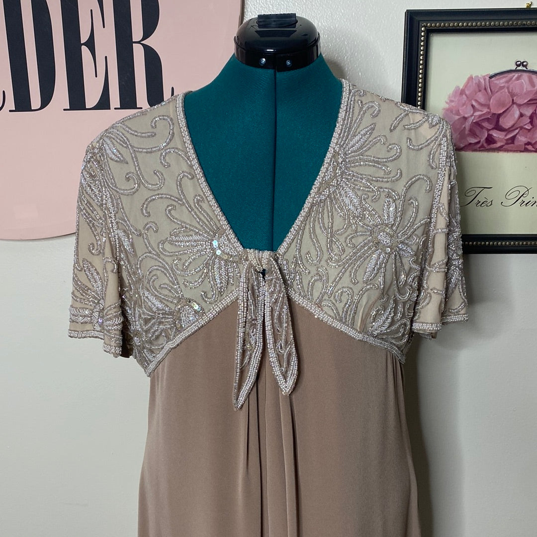 TAUPE SEQUIN BODICE EVENING GOWN SZ 18