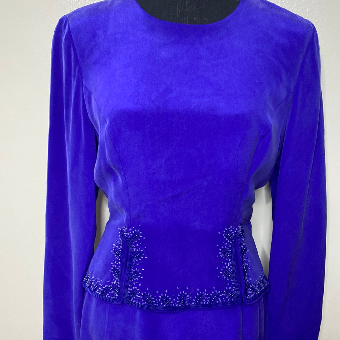 PURPLE 100% SILK DRESS W/ BEADING SZ 4