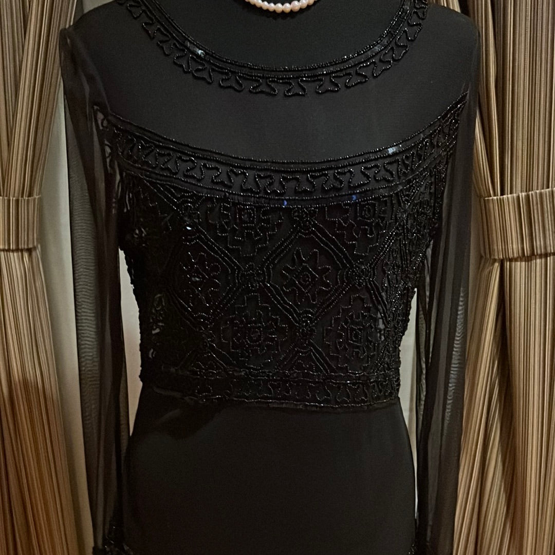 Sheer ADRIANNA PAPELL BLACK SHEER BEADED BLOUUSE SZ M