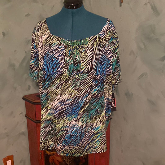 S718 GREEN PRINT BLOUSE W/ WOOD EMBELLISHMENTS NWT SZ 4X