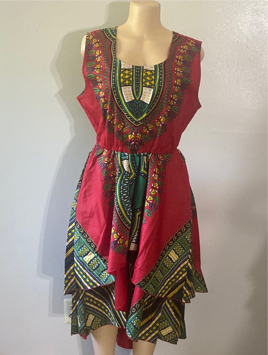 918 DASHIKI PRINT DRESS W/PCKTS AND MATCHING HEADWRAP SZ FS UP TO 1X