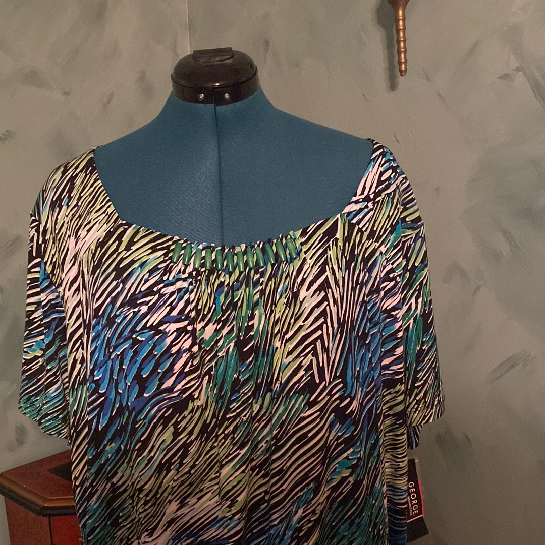 S718 GREEN PRINT BLOUSE W/ WOOD EMBELLISHMENTS NWT SZ 4X